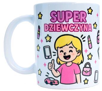 Kubek "Super Dziewczyna" dla dziewczynki, różowy, dziewczęcy, Dzień Kobiet, Dzień Dziecka